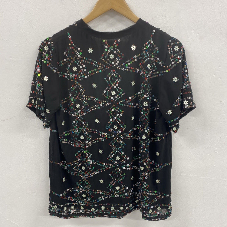 Anthropologie Essential Antwerp Beaded Sequin Top UK 14 NE001