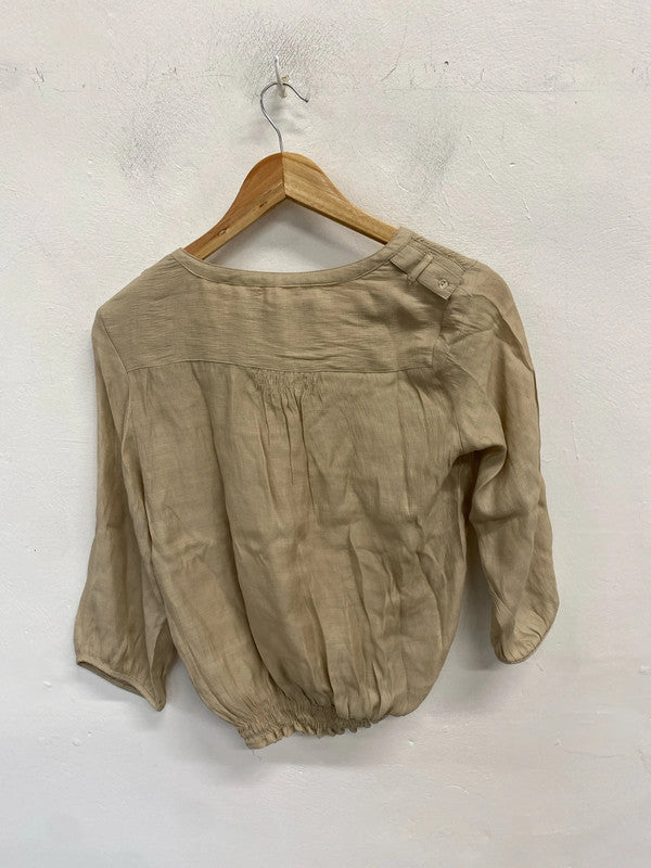 Lovely Zara beige pocket blouse top UK S AE001