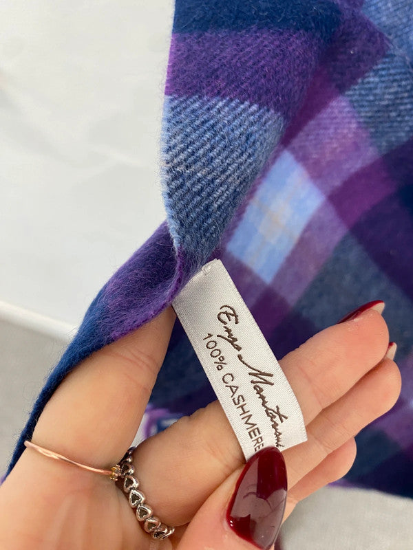 Lovely enya montamari purple checked 100% cashmere scarve UK one size WLH01