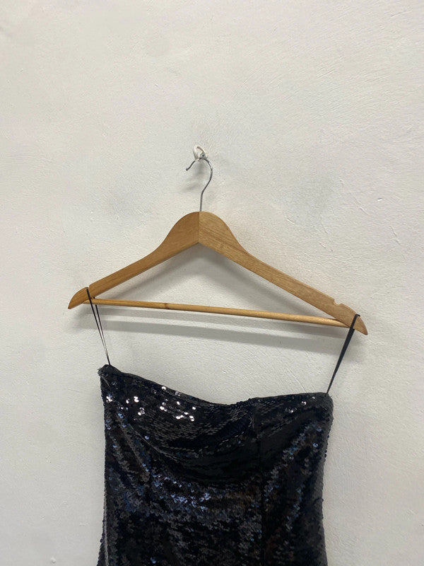 Gorgeous h&m black sequin mini bandeau party sexy dress UK 8 RG020