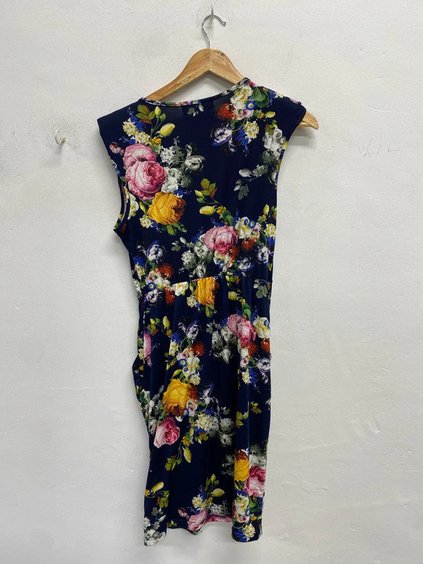 Lovely mela London navy floral dress v neck midi UK 10 JA002
