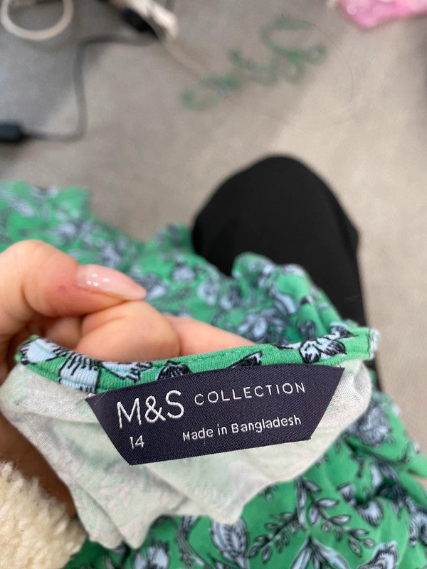 Stunning M&s green pattern midi floral dress UK 14 JR001
