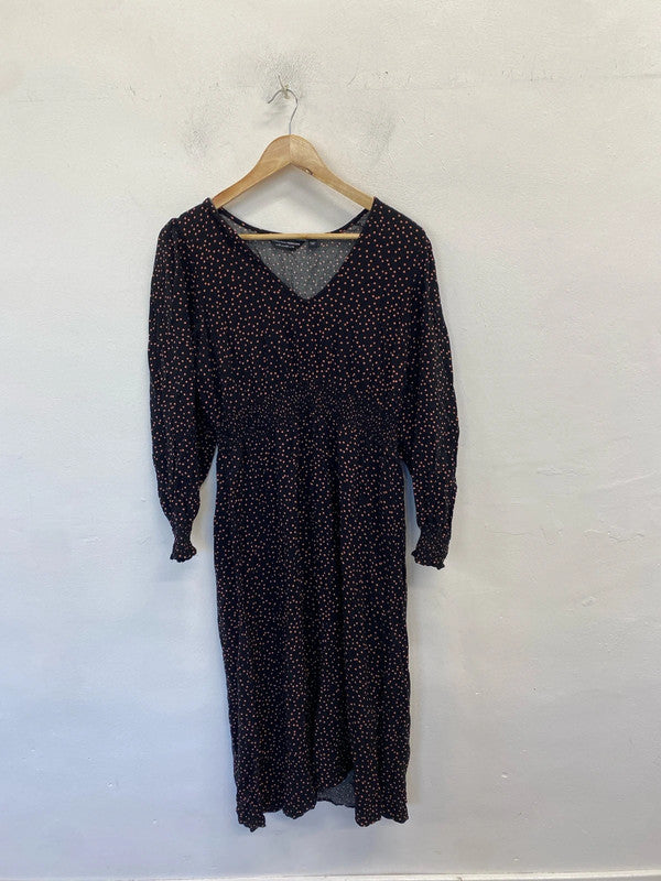 Lovely Dorothy Perkins black pink spotted midi smock dress UK 14 LN001