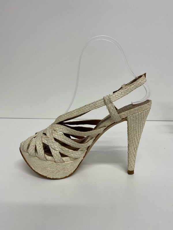Zara Chic Cream Reptile Effect Heeled Sandals UK 5 AE001