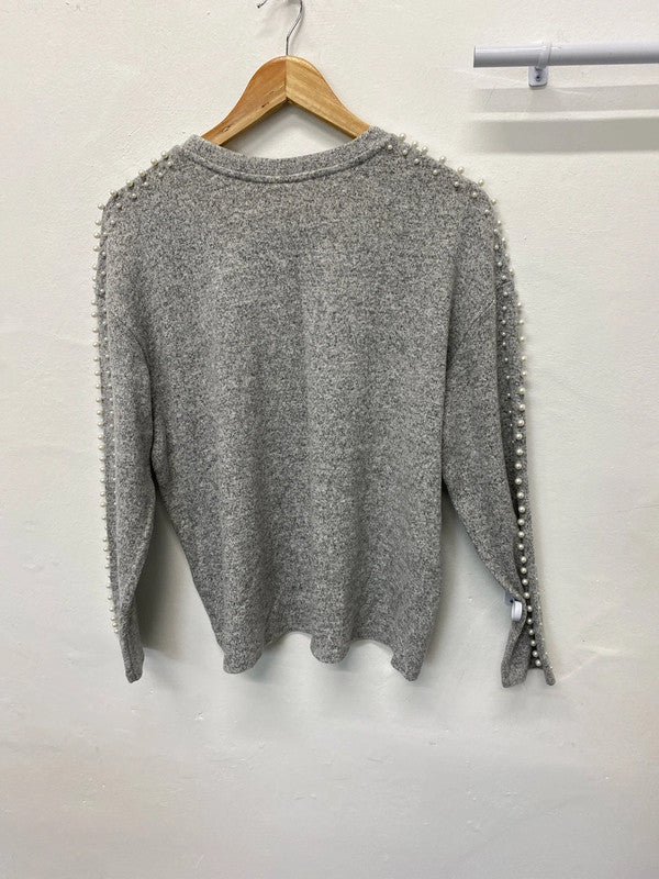 Fabulous H&M grey marl pearl embellished Jumper loose fit UkL KM003