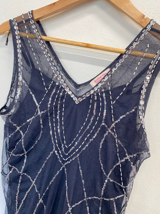 Lovely butterfly by Matthew Williamson beaded navy dress with slip UK 8 RF001