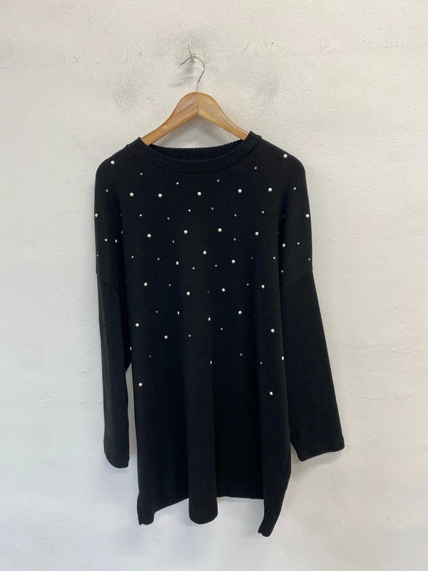 Lovely F&F pearl black jumper dress UK XL LG004