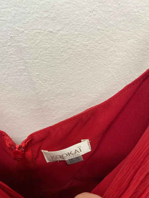 Fabulous Kookai Red silk dress Uk16 romantic Spanish flair LG006