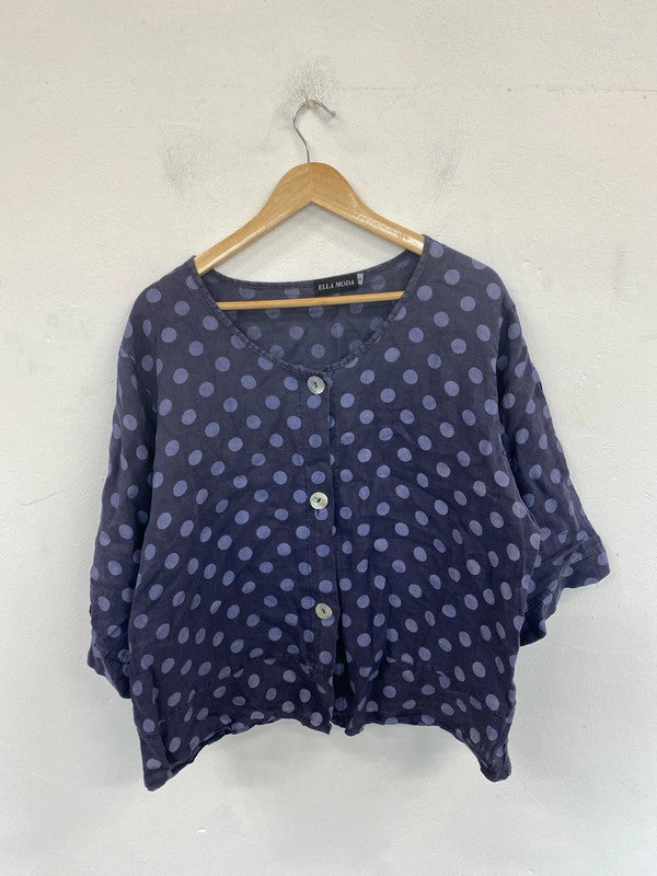 Ella Moda Stylish Navy Polkadot Loose Fit Blouse Size S MM005