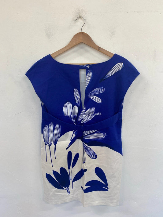 Zara Elegant Blue & White Floral Tunic Dress Size L GK002