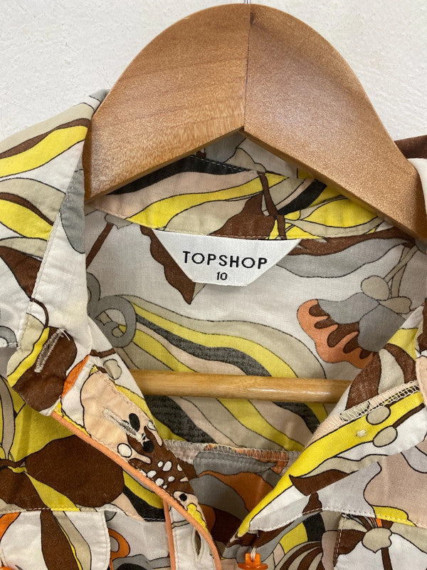 Topshop 60s Vibes Orange Floral Top UK 10 SW001