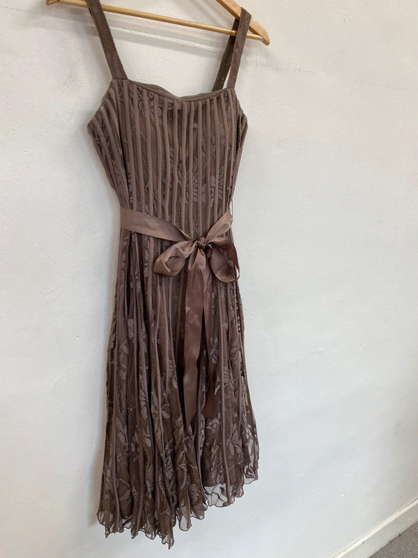 Fabulous Jacques Vert fawn brown occasion Dress fit & Flare Uk12 KS003