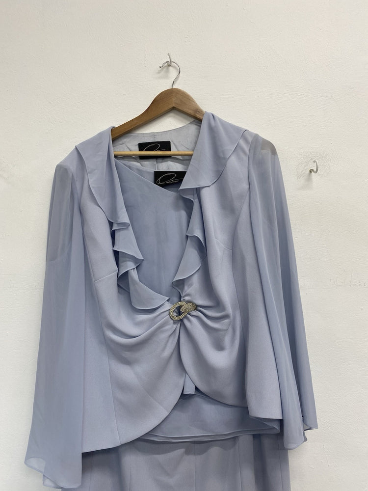 Stunning Frank Usher Powder Blue Skirt Suit Set UK 16-18 IZ001