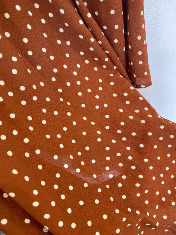 Asos Fabulous Brown & White Polka Dot Semi Sheer Midi Dress UK 24 IM001