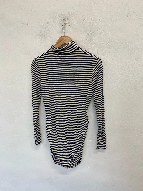 Lovely Isabella Oliver black white stripe high neck maternity dress UK 14 NN001