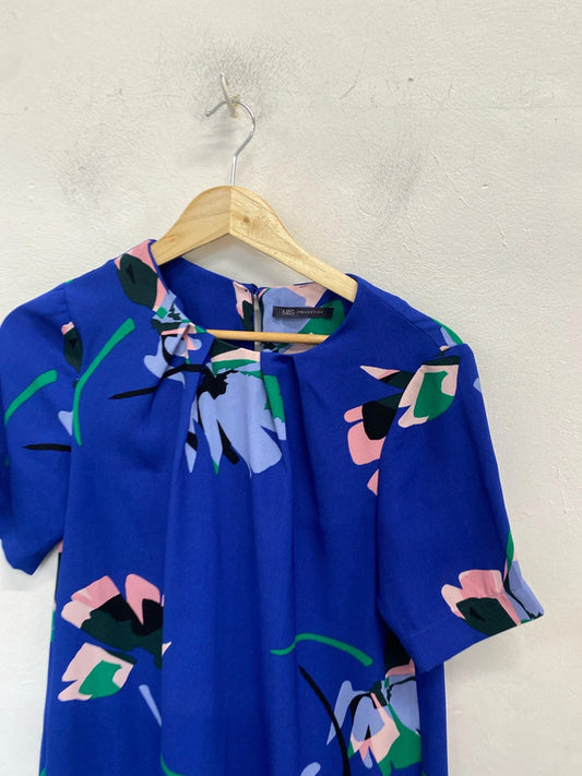 Lovely m&s blue pink floral midi dress UK 12 GK002