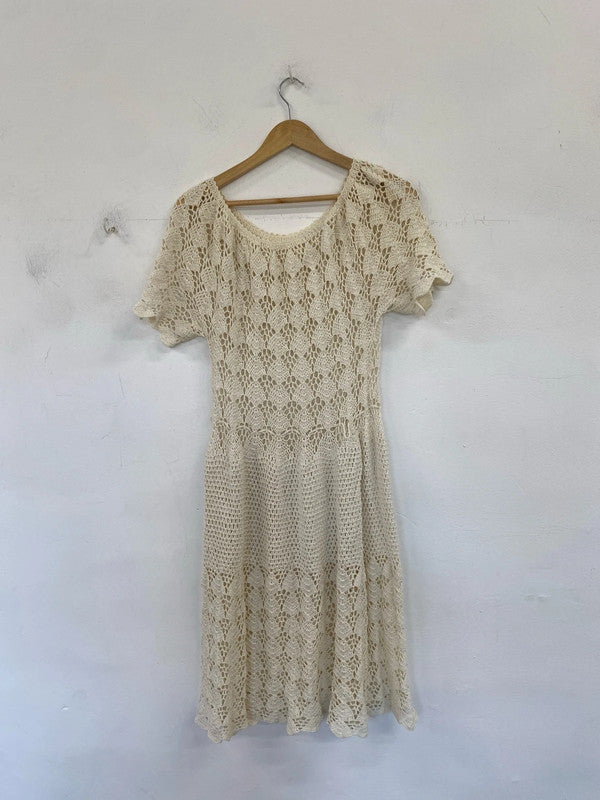 Stunning cream crochet midi dress holiday vibes KS002