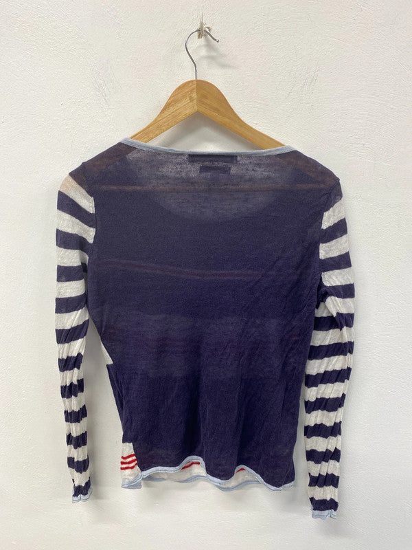 Clements Ribeiro Stylish Navy Sheer Stripe Top Size M AF003