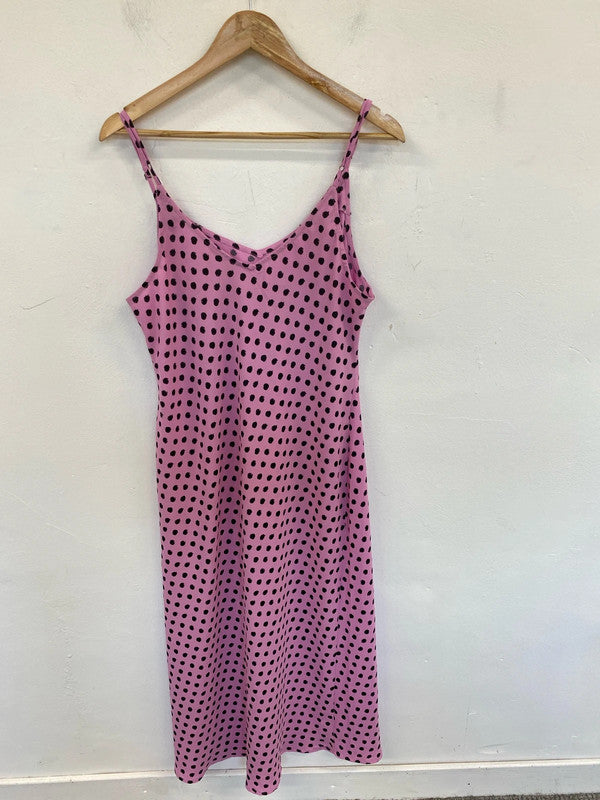 Dancing Leopard Stylish Pink & Black Polka Dot Slip Dress UK 16 GW001