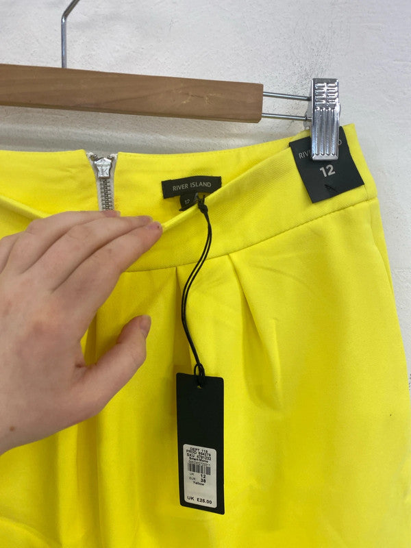 River Island Fabulous Neon Yellow Mini Skirt UK 12 NN001