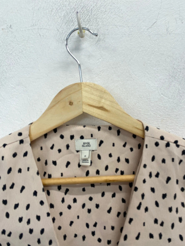 Stunning river island rose spotted button up blouse UK 8 HDR01