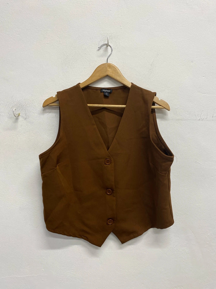 Fabulous boohoo preppy waistcoat in brown Uk16 EC003