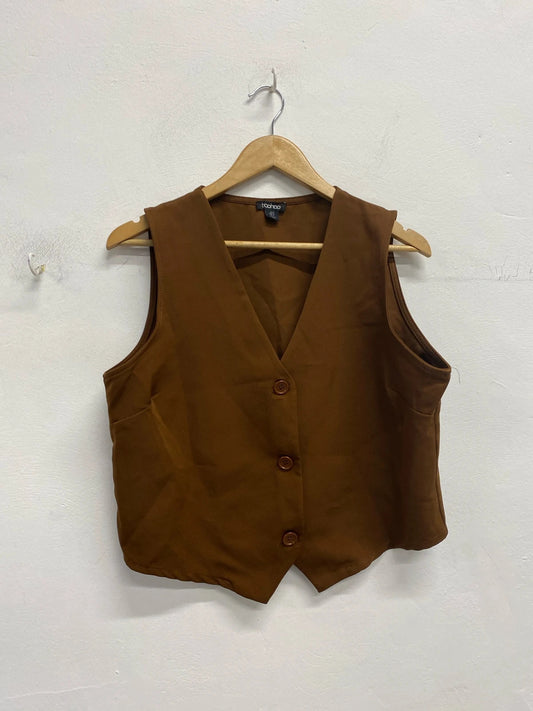 Fabulous boohoo preppy waistcoat in brown Uk16 EC003