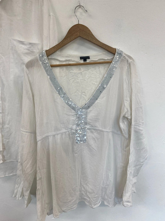 Fabulous Casual Vibes White Semi Sheer Tops Duo UK20 #211 LK006