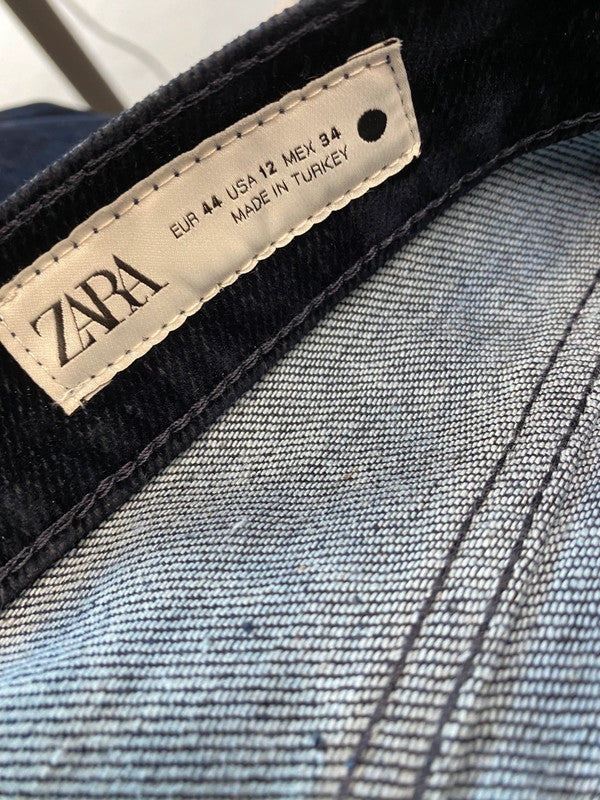 Fabulous Velvet straight wide leg navy trousers Zara Uk16 BS001