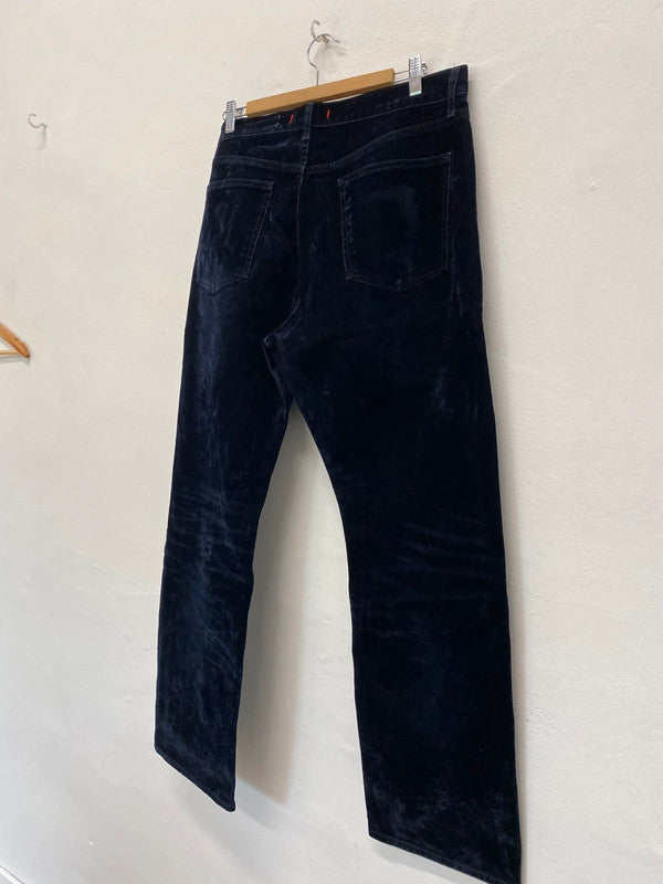 Fabulous Velvet straight wide leg navy trousers Zara Uk16 BS001