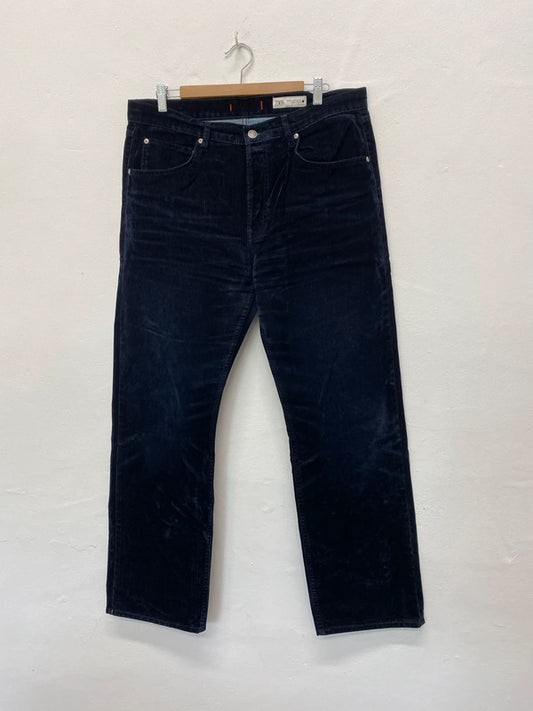 Fabulous Velvet straight wide leg navy trousers Zara Uk16 BS001