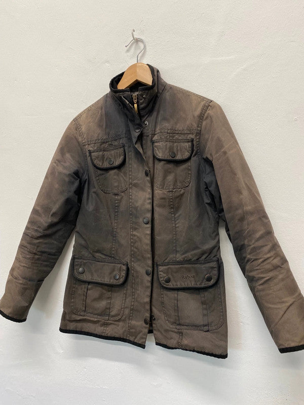 Fabulous Barbour distressed & loved Wax Jacket UK10 Brown Faded KB001