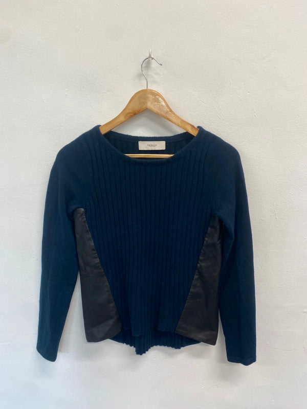 Fabulous Pringle of scotland Sweater UK S Navy blue Leather and cashmere KB001