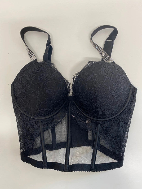 Fabulous Victoria’s Secret Shine Strap Padded Lace Corset 32D LG276