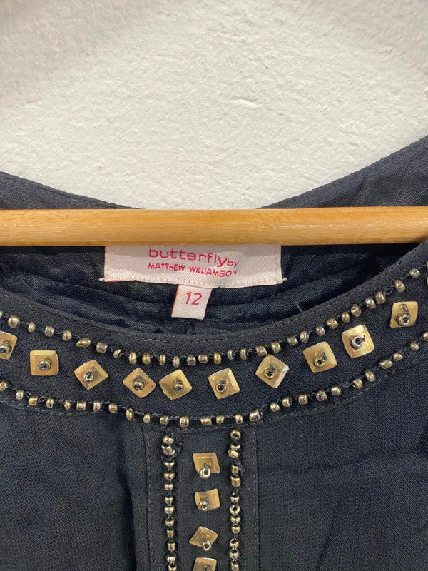 Boho Chic Festival Vibe Butterfly by Matthew Williamson Black Dress UK12 LG276