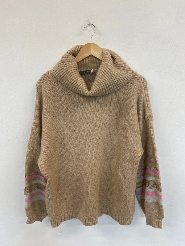 Fabulous Mint Velvet Beige Mix Cowl Neck Sweater UK L VW001