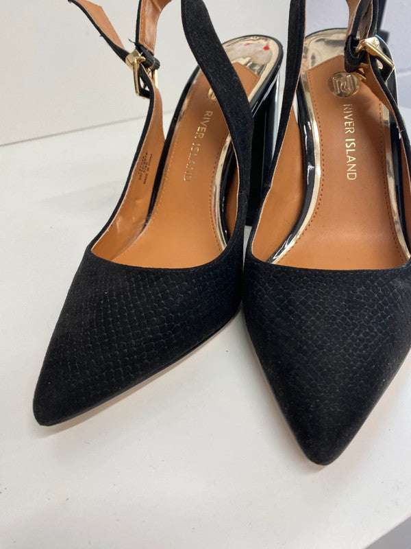 Fabulous River Island faux suede croc pointed sling backs Uk7 AB024