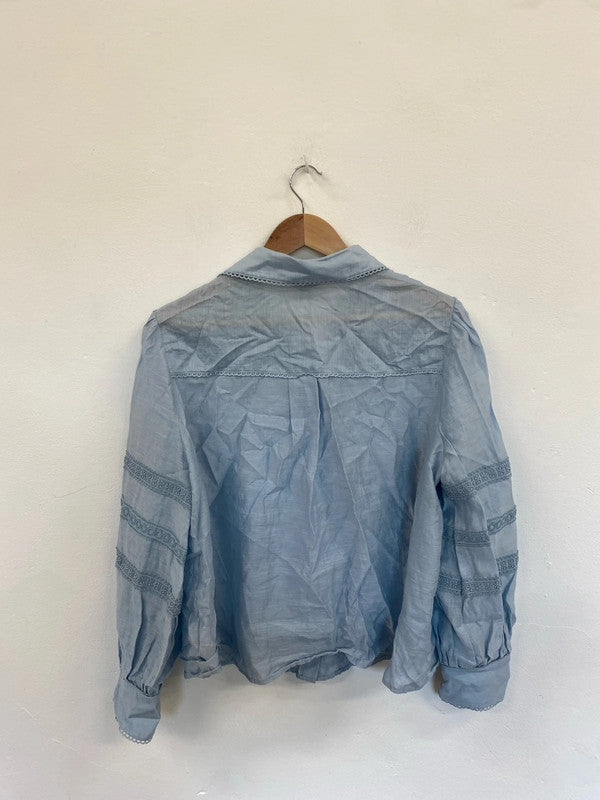 Fabulous River Island Powder Blue Boho Lace Accent Blouse UK16 AB024