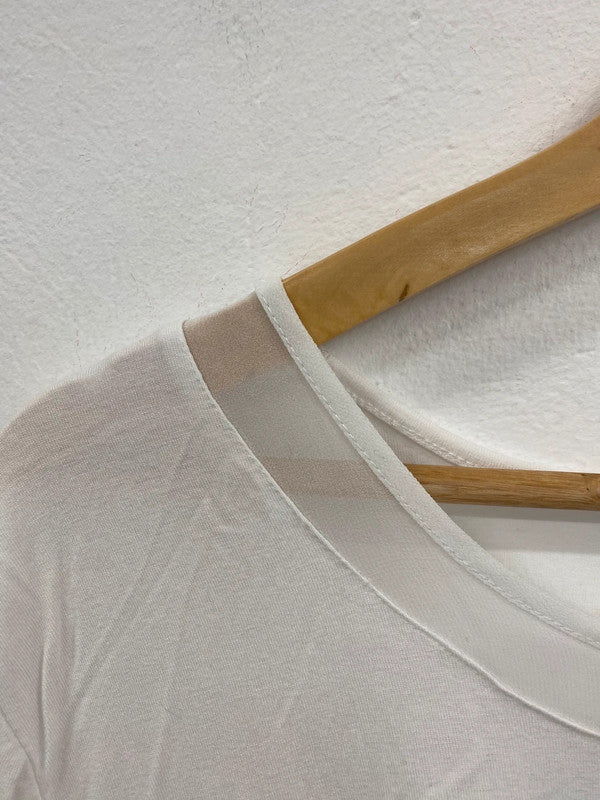 Fabulous Barbara Lebek Ivory Mesh Panel Accent T-shirt UK20 NR001