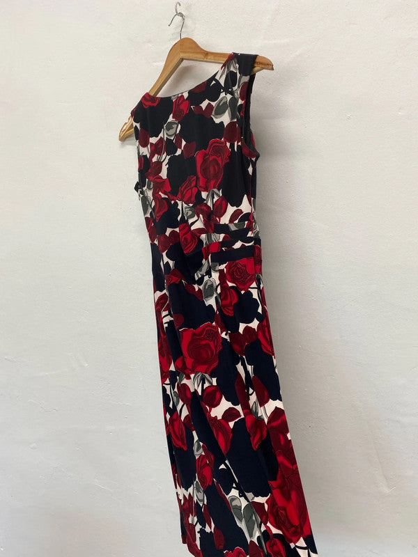 Fabulous Phase Eight Dress floral roses Red classic midi evening Uk12 MR444