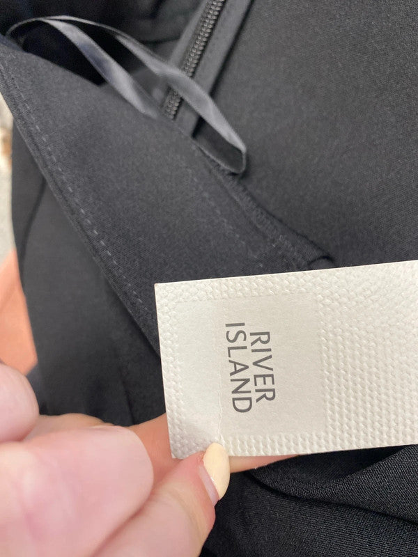 Gorgeous river island frill black midi skirt UK 12 FS128