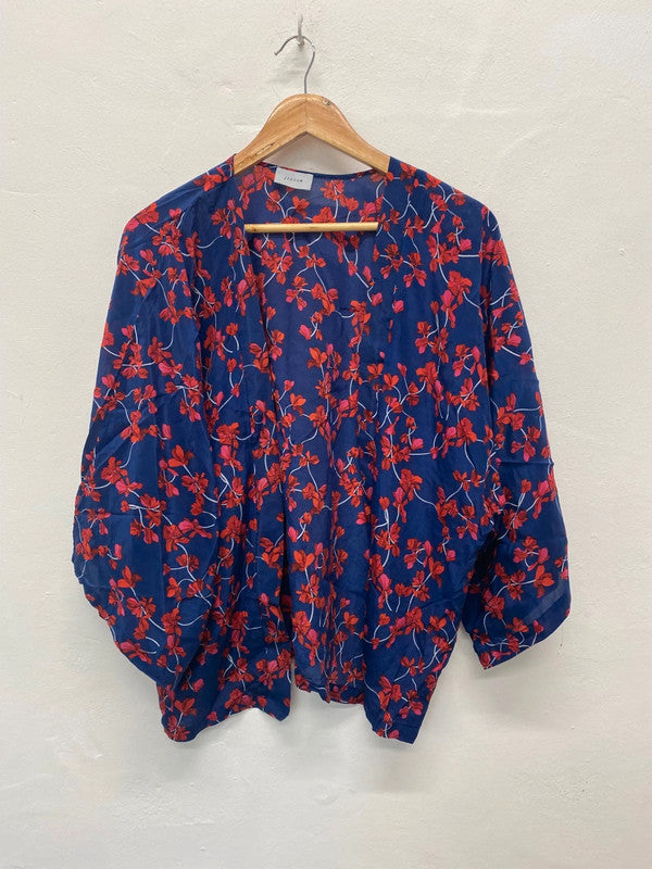 Fabulous Jigsaw silk oriental floral Kaftan One size Blue & Red EC004