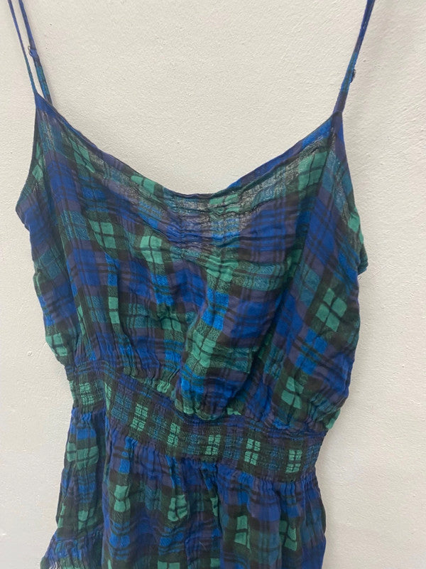 Fabulous Free people tartan classic Playsuit UkM Navy EC004