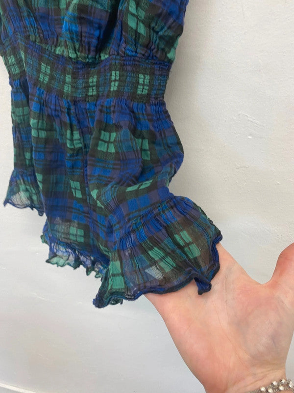 Fabulous Free people tartan classic Playsuit UkM Navy EC004