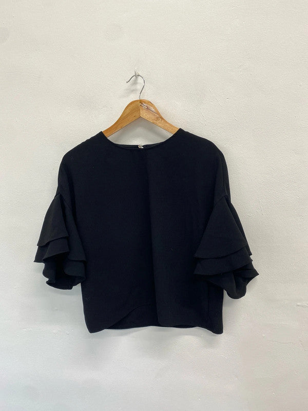 Fabulous Zara women black grill sleeve blouse UK a LJ446