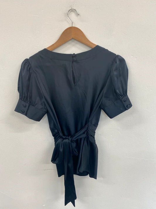 Fabulous Topshop Dark Green Satin Puff Sleeve Blouse UK12 TM447