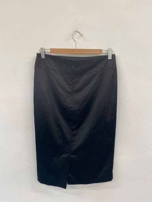 Fabulous Wallis Black Satin Y2K Vibes Midi Pencil Skirt UK10 TM447