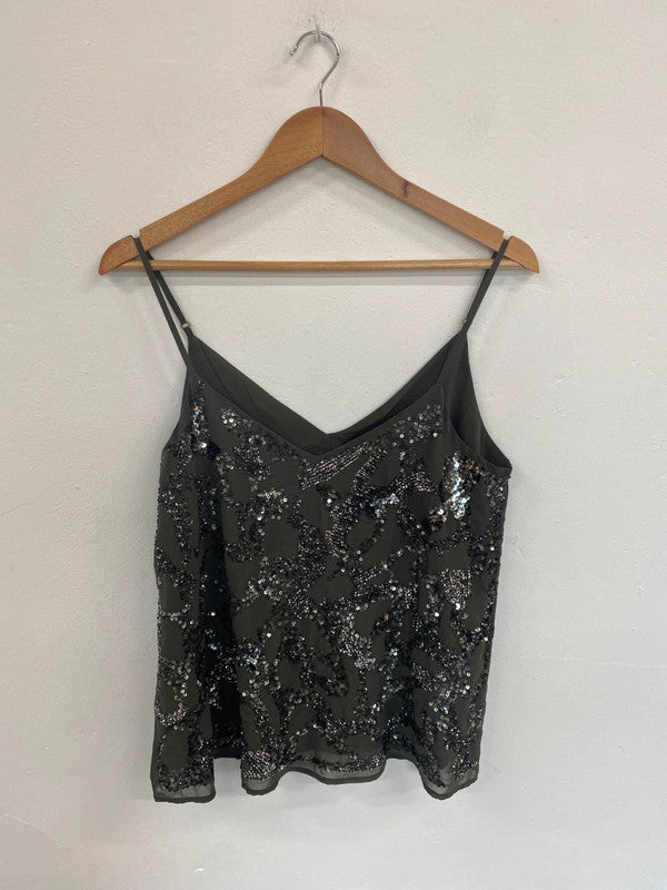 Fabulous Vila Khaki Boho Y2K Vibes Sequin Accent Cami UK M TM447