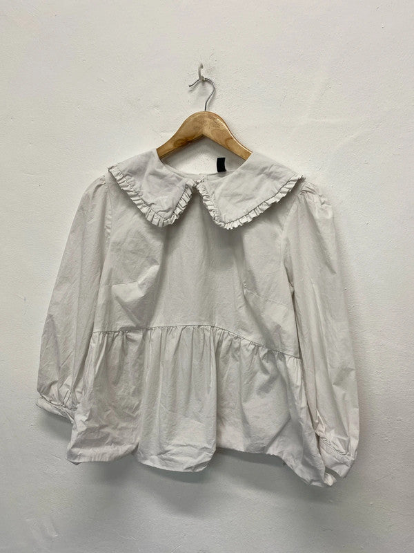 Super Chic preppy cotton top large frill collar Uk14 off white MBM01