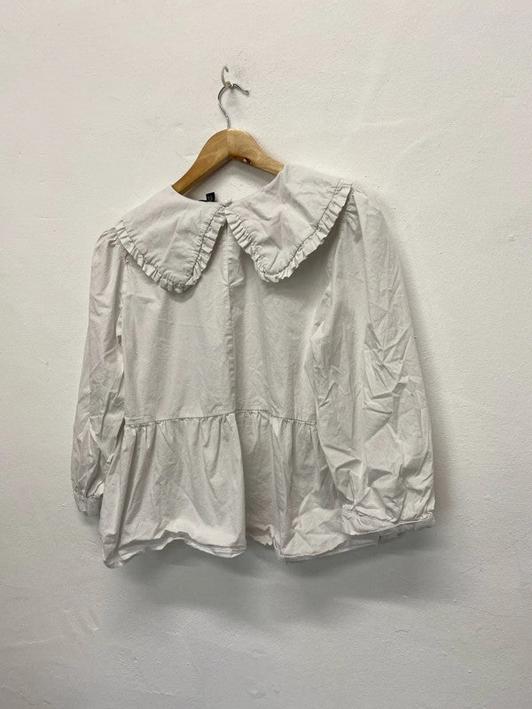 Super Chic preppy cotton top large frill collar Uk14 off white MBM01